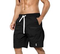 Mashaouyo Short d'été décontracté pour homme - Grandes poches - Cinq poches - Pantalon de plage décontracté - Short court pour homme, Noir , XL