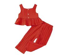Mashaouyo Summer New Europe and The States Style Camisole Vest Models Soft Fabrics Solid Color Blouse Pantalon Ensemble Deux Pièces Ensemble Bébé Bouquet Fabriqué avec des Vêtements Bébé (Rouge, 12-18