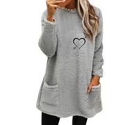 Mashaouyo Sweat-shirt surdimensionné pour femme - Pull moelleux pour femme - Vêtements de sport longs pour femme - Tunique longue pour femme - Pull pour veste - Vêtements à manches longues