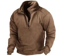 Mashaouyo Sweatshirts sans capuche zippés pour homme - Pull long pour homme - Pull d'été surdimensionné pour homme - Vêtement de sport décontracté - Veste confortable, kaki, S