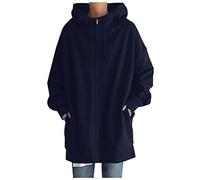 Mashaouyo Vestes en polaire pour femme avec fermeture éclair intégrale - Vestes d'hiver en peluche - Manteau à capuche - Veste légère pour femme, noir foncé, L