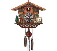 MASINIES Horloge coucou en bois faite à la main - Chalet de forêt - Horloge à quartz pour décoration de salon (24,4 cm)