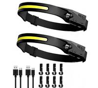 MASINIES Luxelight Lot de 2 lampes frontales LED rechargeables USB super lumineuses à faisceau large de 230 ° avec détecteur de mouvement pour course à pied, camping, chasse