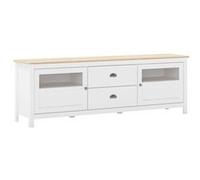 MASK - Meuble TV 2 Portes semi vitrées 2 Tiroirs en Pin Massif Naturel et Blanc - Altobuy Blanc G