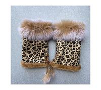 MASKIS Gants Chauds pour Femmes Automne Hiver Imitation Fourrure de Lapin Demi-Doigt Mitaines intérieur Dames sans Doigts Ordinateur dactylographie Froid Gant léopard