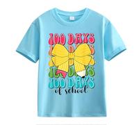 Maskjuwio 100th Day of School Celebration for Girls and Boys Kids T-shirts Fun Colorful Numbers Shirt 152, bleu ciel, 2-3 ans