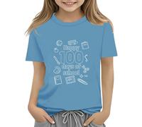 Maskjuwio 100th Day of School Celebration for Girls and Boys Kids T-shirts Fun Colorful Numbers Toy Truck Football Basketball T-Shirt à Manches Longues Fille 140, bleu clair, 2-3 ans