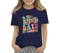 Maskjuwio 100th Day of School Celebration for Girls and Boys Kids T-shirts Fun Colorful Numbers Toy Truck Football Basketball Chemisiers Festifs Femmes Grandes Tailles, Marine, 8-9 ans