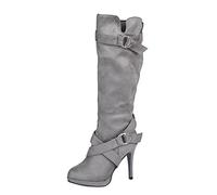 Maskjuwio Bottes longues doublées élégantes pour femme - Bottes hautes avec talon aiguille - Bottes thermiques confortables et imperméables à enfiler - Fermeture éclair - Pour l'automne et l'hiver