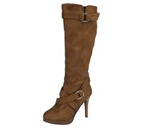 Maskjuwio Bottes longues doublées élégantes pour femme - Bottes hautes avec talon aiguille - Bottes thermiques confortables et imperméables à enfiler - Fermeture éclair - Pour l'automne et l'hiver