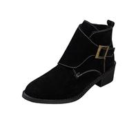 Maskjuwio Bottines Chelsea pour femme - En cuir - Avec doublure et talon court - Bottes courtes en daim avec boucles - Élégantes - Légères et confortables, Noir , 43 EU