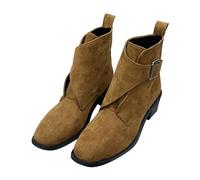 Maskjuwio Bottines pour femme en daim avec pointu - Bottes d'hiver chaudes et confortables à enfiler - Bottes courtes élégantes et légères avec boucles - Bottines d'hiver élégantes, marron, 37 EU