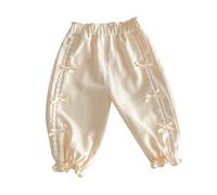 Maskjuwio Bowknot Pantalon décontracté pour bébé en coton tendance Couleur unie Pour fille Belle apparence Court Vêtements de maternité, beige, 4-5 ans