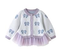 Maskjuwio Children's Jumper Cardigan Spring New Girls Mesh Splicing Knit Sweater In Small Children Warm Top Coat T-shirt avec nom, lilas, 9-12 mois