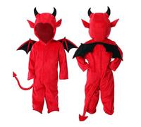 Maskjuwio Ensemble de costume de diable comprend une combinaison et un bonnet en matériau doux et douillet pour la première célébration du nourrisson. Costume de bébé fille (rouge, 7-8 ans)