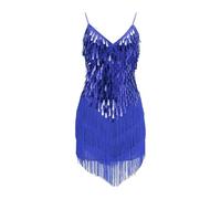 Maskjuwio Ensemble de vêtements de danse latine à paillettes pour fille - Brillant - Sans manches - Jupe de danse - Portefeuille pour garçon, bleu, 160