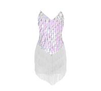 Maskjuwio Ensemble de vêtements de danse latine à paillettes pour fille - Brillant - Sans manches - Jupe de danse - Portefeuille pour garçon, Blanc., 120