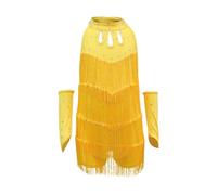 Maskjuwio Filles Combinaison à Franges Vêtements de Danse Vêtements de Danse Latine pour Vêtements de Danse Latin pour Brillant Sans Manches Jupe de Danse Frange Cardigan Fille 92, jaune, 160