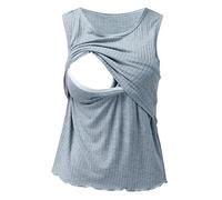 Maskjuwio Gilet d'allaitement sans manches pour femme enceinte - Côtelé - Imprimé - Col rond - Débardeur Ben Stiller, bleu, 3XL