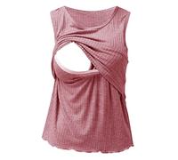 Maskjuwio Gilet d'allaitement sans manches pour femme enceinte - Côtelé - Imprimé - Col rond - Débardeur Ben Stiller, Rose, 3XL