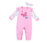 Maskjuwio Girls' Long Sleeved Crawler Headband Two Piece Suit Can Be Open Gear Bow Pattern Sticker Mignon Loisirs Filles Body (Rose, 3-6 mois)