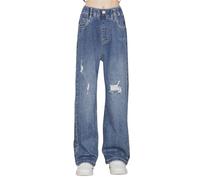 Maskjuwio Jean ample pour filles printemps été et automne nouveaux modèles pour enfants moyens et grands pantalons droits rétro large jambe droite pantalon tendance ample décontracté denim pantalons