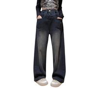 Maskjuwio Jean ample pour filles printemps été et automne nouveaux modèles pour enfants moyens et grands pantalons droits rétro large jambe droite pantalon tendance ample décontracté denim pantalon de