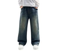 Maskjuwio Jean ample pour le printemps, styles pour le printemps, taille moyenne et grande, pantalon droit rétro personnalisé pour et filles, pantalon de pyjama décontracté décontracté, bleu, 9-10 ans
