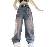 Maskjuwio Jean polyvalent pour filles, version automnale 2024, nouvelle version coréenne, pour enfants moyens et grands, tendance et élégant, en denim, pantalon de jogging pour bébé, Rose, 10-11 ans