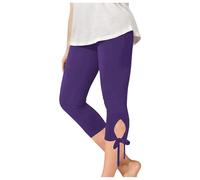 Maskjuwio Leggings pour filles avec nœud et cravate latérale élastique taille haute leggings de danse sportive pantalons en jean 3/4 décontractés, lilas, 2-3 ans