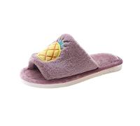 Maskjuwio Pantoufles chaudes à bout ouvert pour femme - Avec motif imprimé - En peluche - Antidérapantes - Unisexe - Pour couple d'amoureux - Doux et confortable, lilas, 41 EU