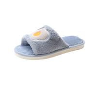 Maskjuwio Pantoufles chaudes à bout ouvert pour femme - Avec motif imprimé - En peluche - Antidérapantes - Unisexe - Pour couple d'amoureux - Doux et confortable, bleu, 37 EU