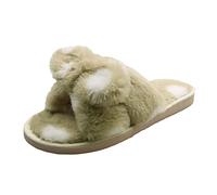 Maskjuwio Pantoufles chaudes pour femme - 41 - En peluche - Bicolore - Chaudes - Bout ouvert - Avec nœud - Douces et confortables - Moelleux, vert, 38/39 EU