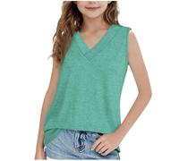 Maskjuwio Quotidien Vacances Course Entraînement Débardeur de Sport Solide Décontracté Tops T-shirt Chemise Blanche, vert, 9-10 ans
