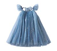 Maskjuwio Robe de princesse à manches nœud papillon à pois en maille à pois pour enfant en 24 chapitres, bleu, 3-4 ans