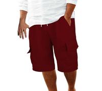 Maskjuwio Short cargo pour homme - Bermuda court en lin - Short cargo fin - Avec poches - Taille élastique - Pantalon de sport baggy - Short de course à rayures - Short de bain décontracté, Bordeaux