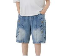 Maskjuwio Short printemps moyen et grand jean cinq points fin décontracté pantalon de gardien de but pour homme court, bleu, 10-11 ans