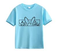 Maskjuwio Spring and Autumn New Fashionable Cute Print Comfortable Version of The Girls Printed T Shirt Shirt Shirt Chemise Noir Enfants, bleu ciel, 4-5 ans