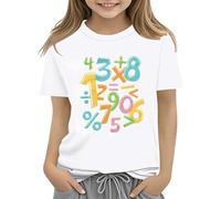 Maskjuwio T-shirt coloré pour enfant - Jour des mathématiques - 2025 - Pour l'école et la journée des mathématiques - Haut sans ventre, Blanc., 8-9 ans