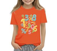Maskjuwio T-shirt coloré pour enfant - Jour des mathématiques - 2025 - Pour l'école et la journée des mathématiques - Haut sans ventre, Orange, 3-4 ans