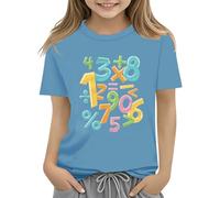 Maskjuwio T-shirt coloré pour enfant - Jour des mathématiques - 2025 - Pour l'école et la journée des mathématiques - Haut sans ventre, bleu clair, 8-9 ans