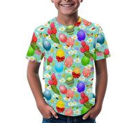 Maskjuwio T-shirt de Pâques avec motif lapin de Pâques, œufs et fleurs, T-shirt doux pour fille, confortable et élégant, 3-14 pinces à vêtements pour femme, AG, 4-5 ans