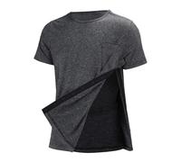 Maskjuwio T-shirt de récupération post-épaule pour homme - Manches longues - Bouton pression - Port chimio - Bracelet Chronomètre, gris, L