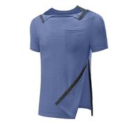 Maskjuwio T-shirt de récupération post-épaule pour homme - Manches longues - Bouton pression - Port chimio - Bracelet Chronomètre, bleu, XXL