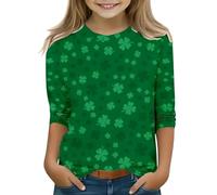 Maskjuwio T-shirt vert à manches 3/4 pour enfants St Day T-shirt Top Girls Fun St Day T-shirt Pull épaules dénudées, vert, 6-7 ans