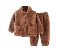 Maskjuwio Tenue, Coton Doux Chaud Col Rond Manches Longues Col Rond Couleur Unie Costume Corail Ensemble de Vêtements pour ou Filles Bébé Vêtements, café, 4-5 ans