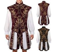 Maskjuwio Vêtements médiévaux pour homme - Ensemble gilet et pantalon - Costume de la Renaissance Tudor pour homme - Style littéraire - Pantalon citrouille Renaissance Tudor - Col montant - Vintage