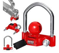 MASKO® Antivol à combinaison avec code à 4 chiffres pour attelage de remorque courants - Montage facile - Protection antivol - Caravane - Anse de remorquage - Anse en acier - Rouge