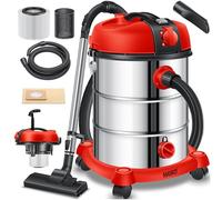 Masko® Aspirateur Industriel Aspirateur Eau et poussière Acier Inoxydable 2 300 W + Prise | Fonction soufflerie | 30 L | avec et sans Sac | Filtre Interchangeable Inclus | Tuyau: 3,5 m | Rouge