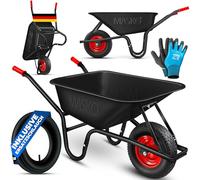 Masko Brouette de chantier, jardin 100 litres jusqu'à 250kg pneus gonflables avec jante en acier galvanisé cadre transport, gants travail inclus Schwarz